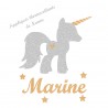 Appliqué thermocollant prénom doré et licorne argent en flex pailleté