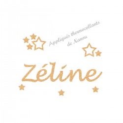 Appliqué thermocollant prénom fille écriture 5 étoiles doré en flex pailleté