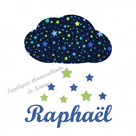 Appliqué thermocollant personnalisé nuage tissu marine étoile et flex pailleté