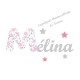 Appliqué thermocollant prénom gris écriture liberty pastel et flex pailleté