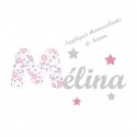Appliqué thermocollant prénom argenté écriture liberty pastel et flex pailleté