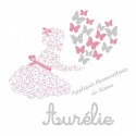 Appliqué thermocollant prénom argent fillette liberty pastel et papillons en flex