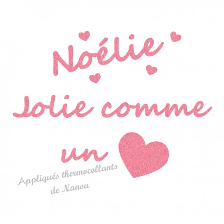 Appliqué thermocollant personnalisé jolie cœur rose en flex pailleté