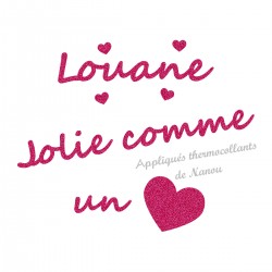 Appliqué thermocollant personnalisé jolie cœur fuchsia en flex pailleté