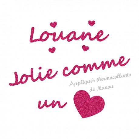 Appliqué thermocollant personnalisé jolie cœur fuchsia en flex pailleté