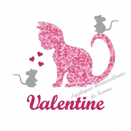 Appliqué thermocollant personnalisé chat et souris rose