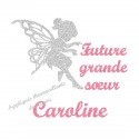 Appliqué thermocollant personnalisé future grande soeur flex pailleté argent et rose