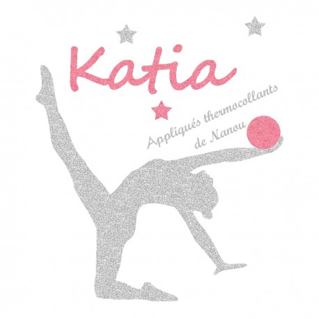 Appliqué thermocollant personnalisé gymnaste argent ballon en flex pailleté