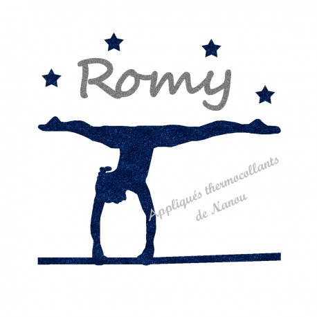 Appliqué thermocollant personnalisé gymnaste marine barres en flex pailleté