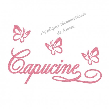 Appliqué thermocollant prénom et jolis papillons en flex pailleté