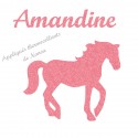 Appliqué thermocollant prénom et cheval en flex pailleté