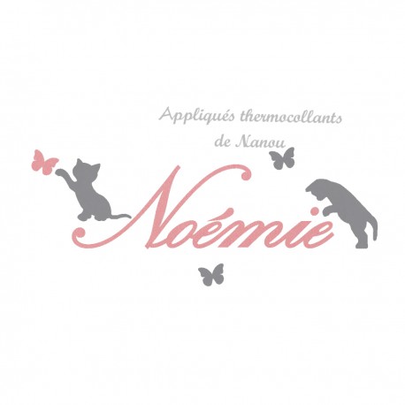 Appliqué thermocollant velours prénom 2 chats