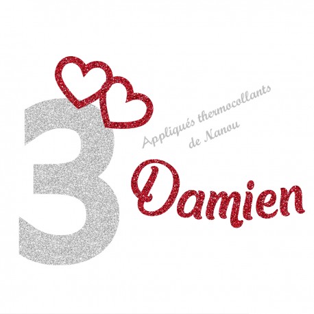Appliqué thermocollant personnalisé garçon anniversaire cœur en flex pailleté