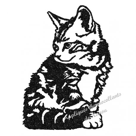 Appliqué thermocollant velours chat assis noir en flex
