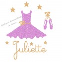Appliqué thermocollant personnalisé tutu danse et ballerine parme en flex pailleté