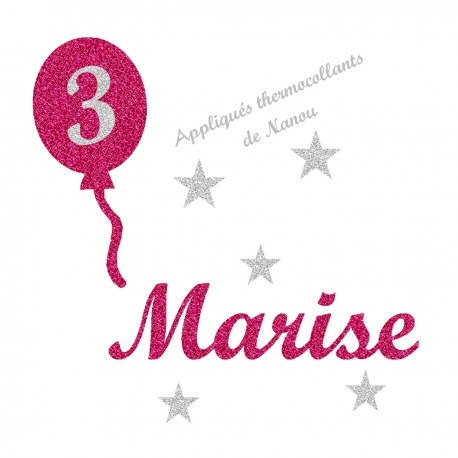 Appliqué thermocollant personnalisé anniversaire ballon en flex pailleté