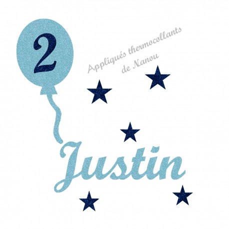 Appliqué thermocollant personnalisé garçon anniversaire ballon en flex pailleté