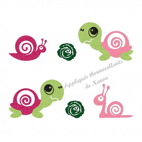 Appliqué thermocollant escargot et tortue rose
