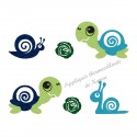 Appliqué thermocollant escargot et tortue bleu pailleté