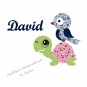 Appliqué thermocollant oiseau et tortue liberty et flex pailleté
