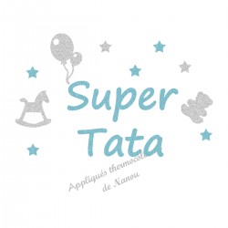 Appliqué thermocollant personnalisé super tata en flex pailleté