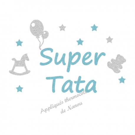 Appliqué thermocollant personnalisé super tata en flex pailleté