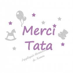 Appliqué thermocollant personnalisé tata merci en flex pailleté