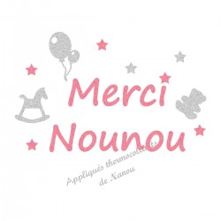 Appliqué thermocollant personnalisé nounou merci en flex pailleté