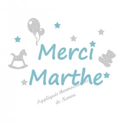Appliqué thermocollant personnalisé prénom merci en flex pailleté
