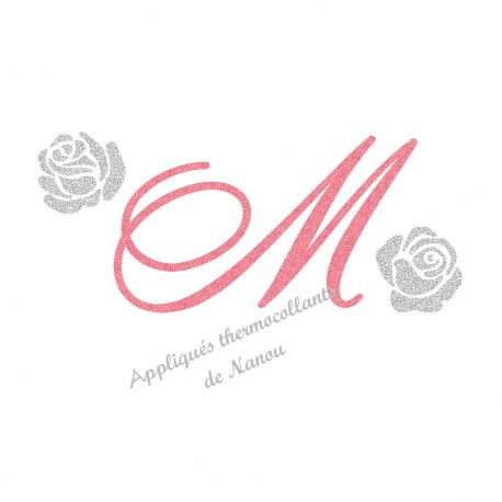 Appliqué thermocollant personnalisé roses argent initiale en flex pailleté