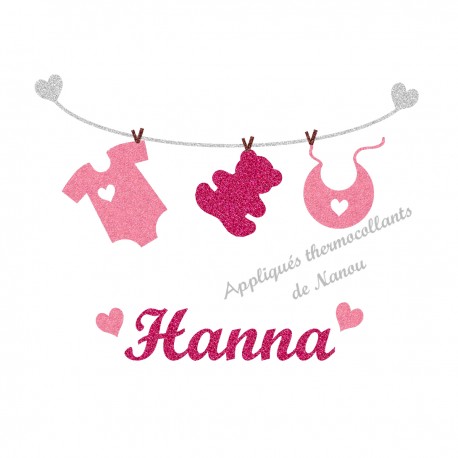 Appliqué thermocollant layette bébé rose personnalisé flex pailleté