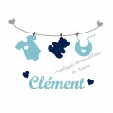 Appliqué thermocollant bébé layette bleu personnalisé flex pailleté