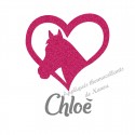 Appliqué thermocollant coeur cheval fushia personnalisé flex pailleté