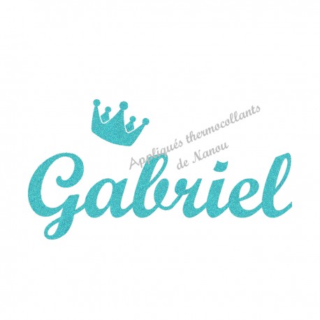 Appliqué thermocollant personnalisé prénom couronne garçon en flex pailleté