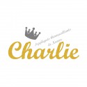 Appliqué thermocollant personnalisé prénom couronne grise en flex pailleté