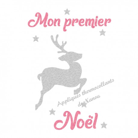 Appliqué thermocollant personnalisé renne argent premier Noël