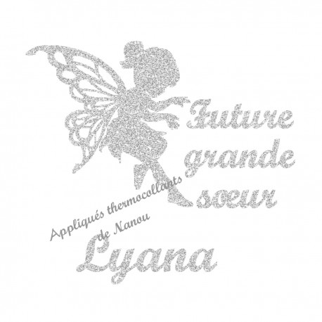 Appliqué thermocollant personnalisé future grande soeur flex une couleur pailleté