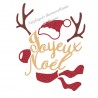 Appliqué thermocollant renne bonnet joyeux Noël en flex pailleté