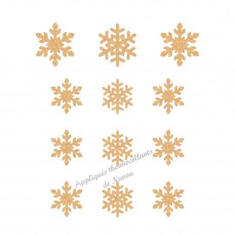 Flocons neige Noël doré appliqué thermocollant flex pailleté