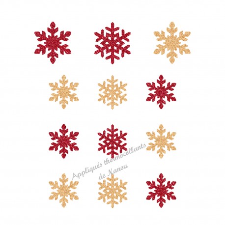 Flocons neige Noël argent rouge appliqué thermocollant flex pailleté