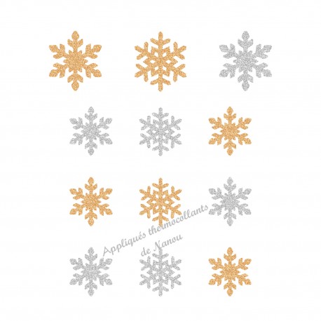 Flocons neige Noël argent doré appliqué thermocollant flex pailleté