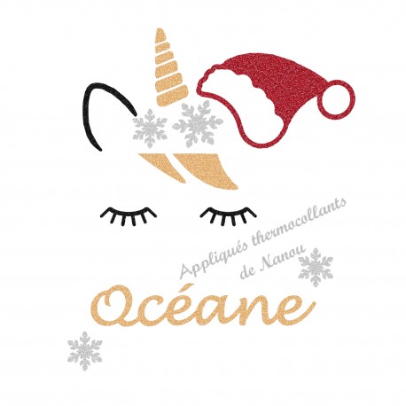 Appliqué thermocollant personnalisé Noël licorne en flex pailleté