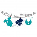 Appliqué thermocollant personnalisé naissance bébé garçon bleu en flex pailleté