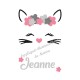Appliqué thermocollant personnalisé chat avec fleurs en flex pailleté
