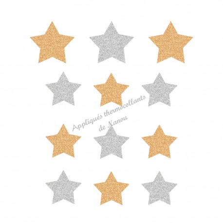 Etoiles doré et argent appliqué thermocollant flex pailleté