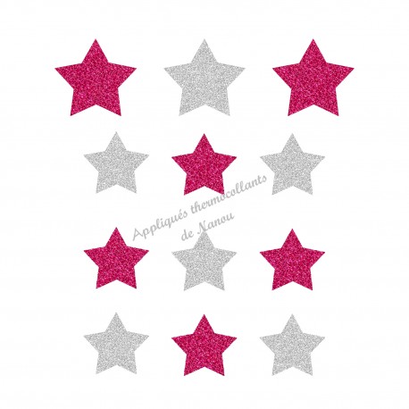 Lot d'étoiles duo argent appliqué thermocollant flex pailleté