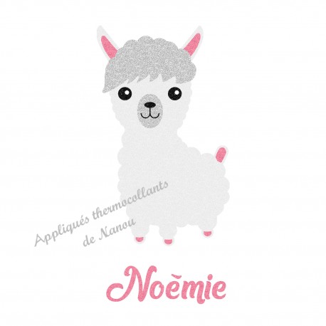 Appliqué thermocollant personnalisé lama fille en flex pailleté
