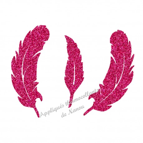 Lot de 3 plumes appliqué thermocollant flex pailleté