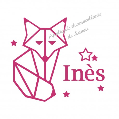 Appliqué thermocollant velours personnalisé renard origami fille
