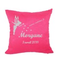 Housse coussin rose naissance personnalisé petite fée prénom